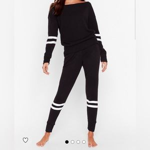 🖤🤍 Nasty Gal Call Time Stripes Sweater And Jogger Lounge Set Size S